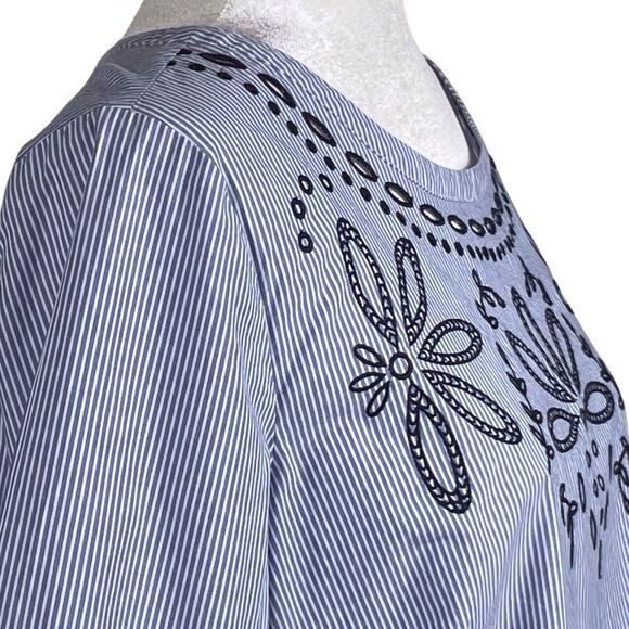 Talbots Embroidered Striped Boho Top Blue White Bell Sleeve Women’s Large EUC - Picture 2 of 16